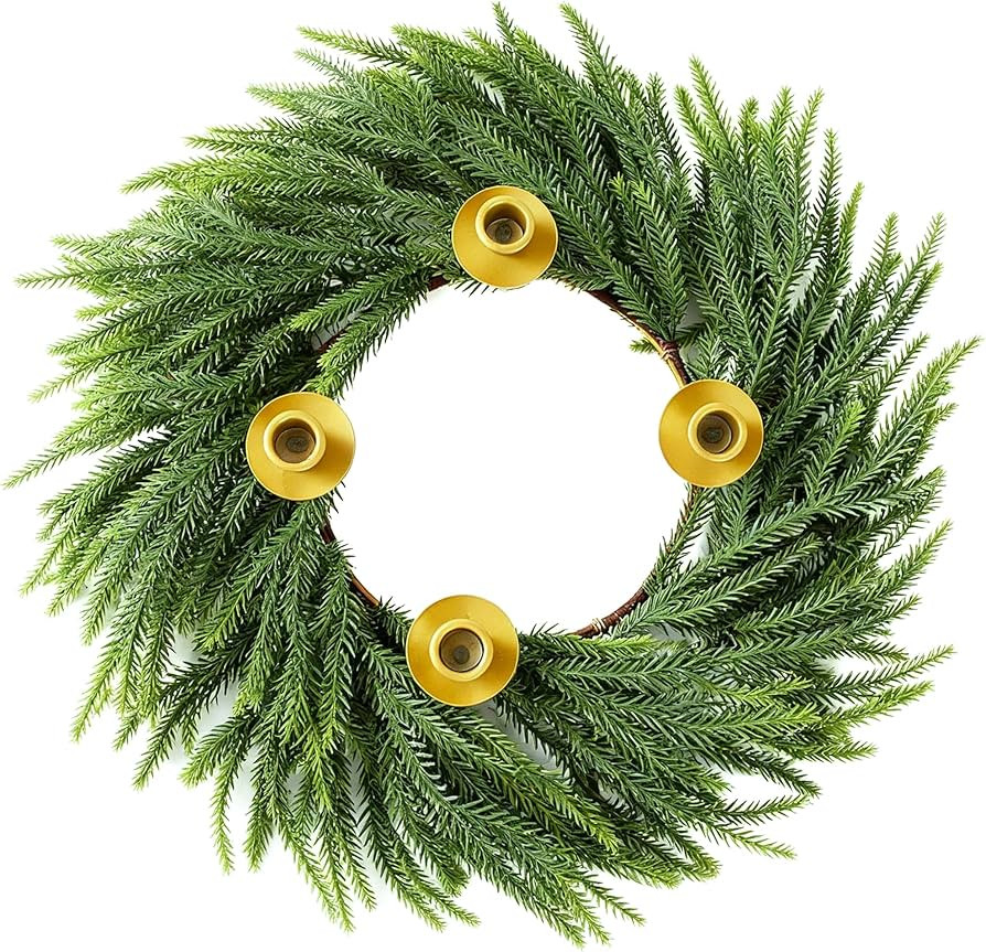 Hushee 19.6" Advent Wreath with Candle Holder Corona De Adviento Soft Bendable Faux Norfolk Pine ... | Amazon (US)