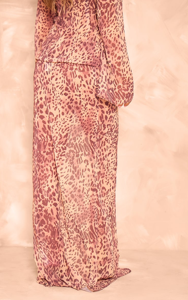 Brown Leopard Print Chiffon Side Split Maxi Skirt | PrettyLittleThing UK