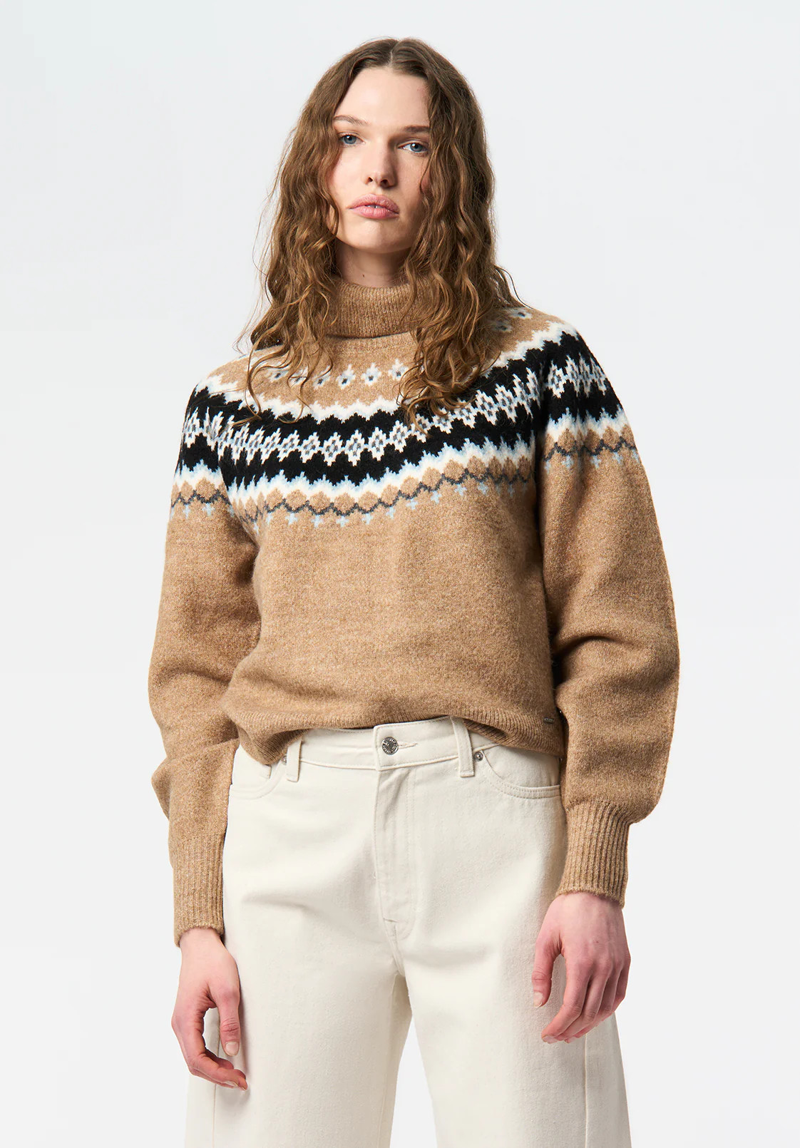 Ashlynne Women's Fair Isle Knit Turtleneck Sweater, Tan - SW0159 | Buffalo David Bitton