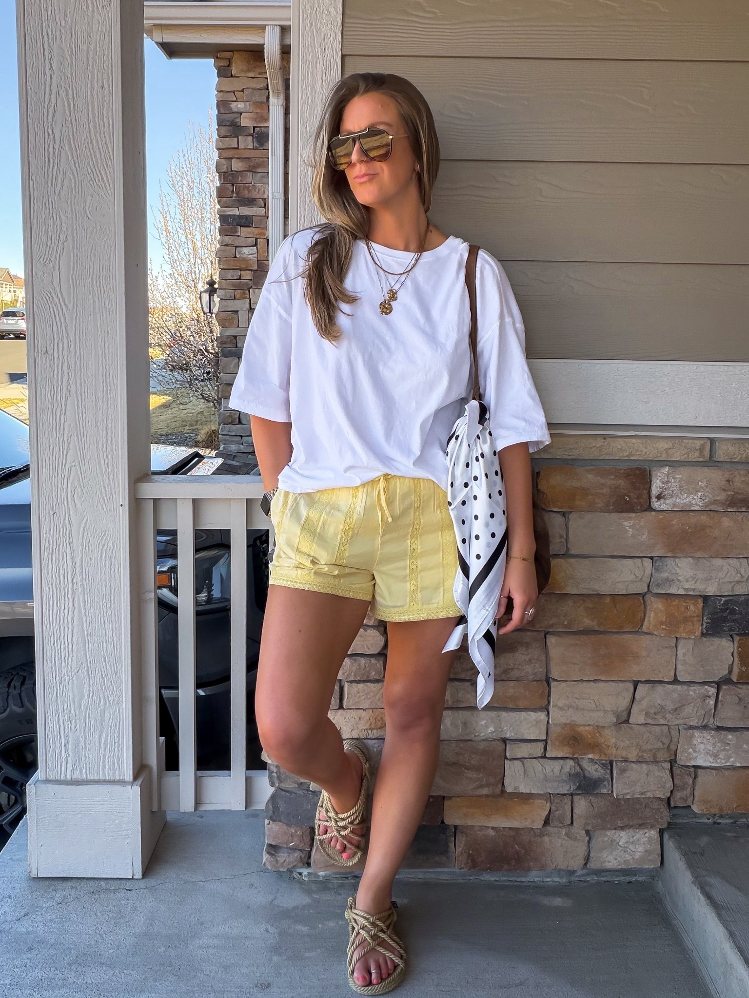 large tee, medium shorts, 11/11.5 sandals 

#LTKTall #LTKOver40