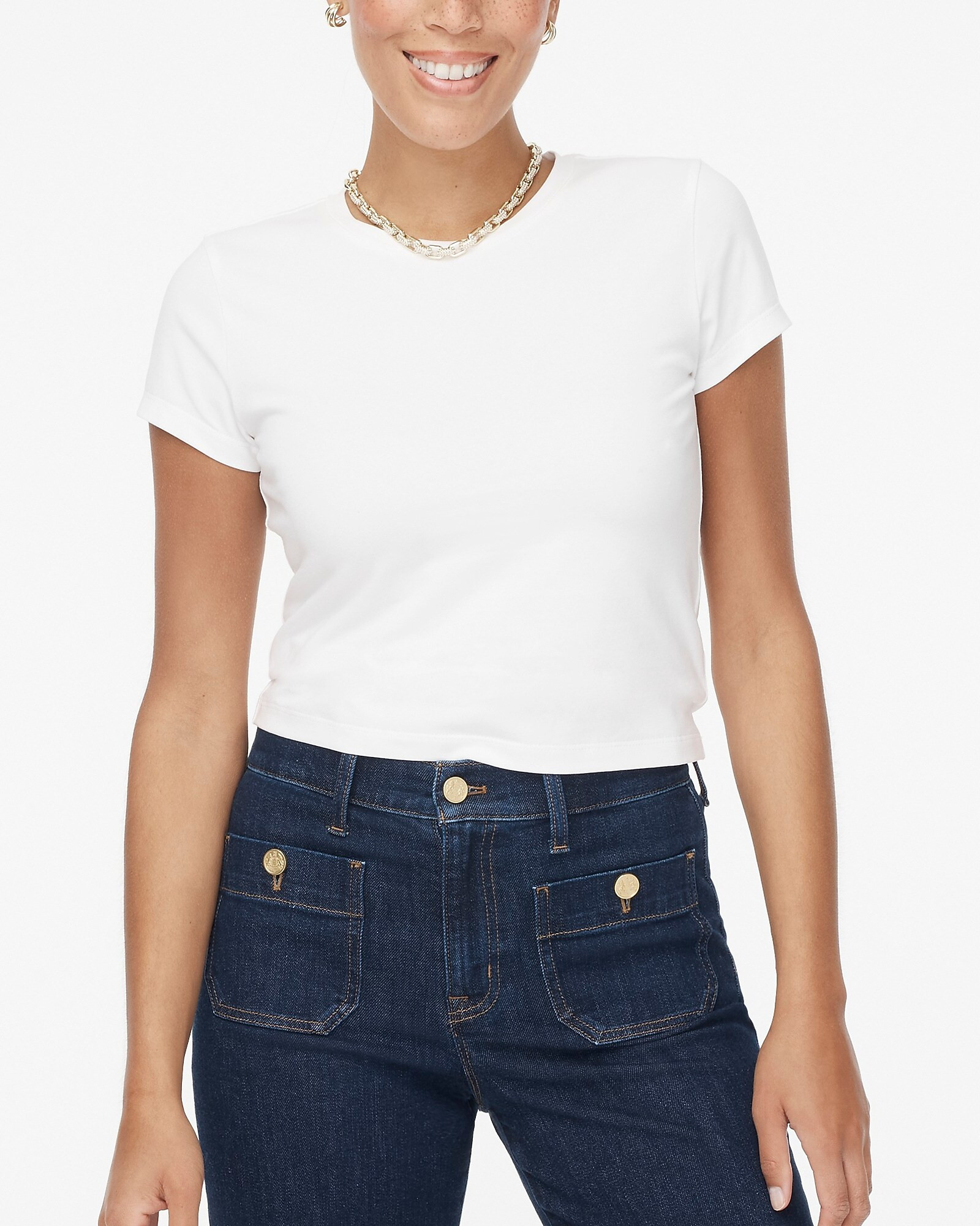 Short-sleeve stretch cotton-blend cropped tee | J.Crew Factory
