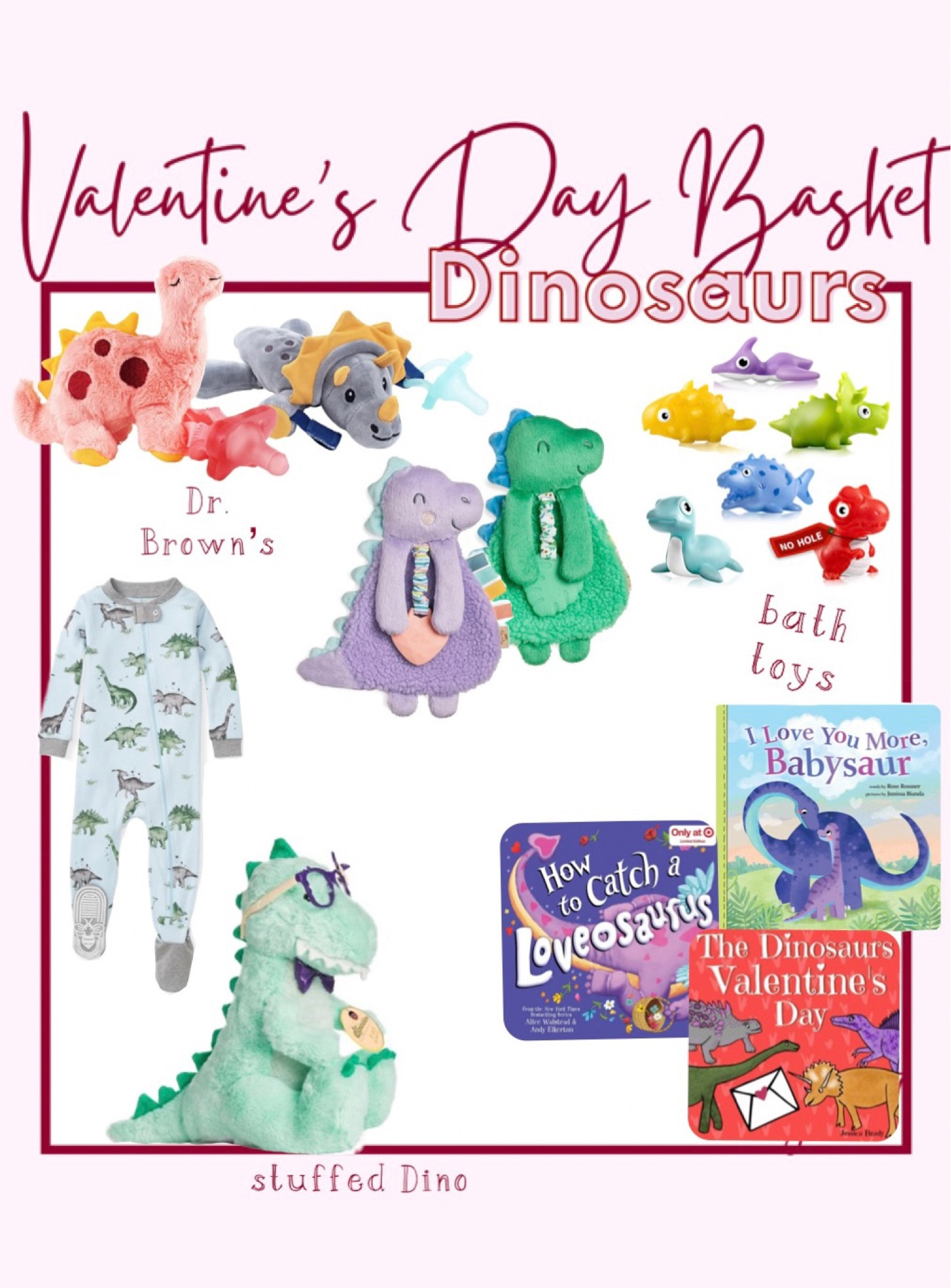 Dinosaur gift basket ideas for Valentine’s Day 

Tags: pjs books toys gifts presents ideas inspo lovey Dino Dinos pacifier dr browns bath toy board book purple green stuffed animal cheap easy sale 

#LTKkids #LTKGiftGuide #LTKbaby