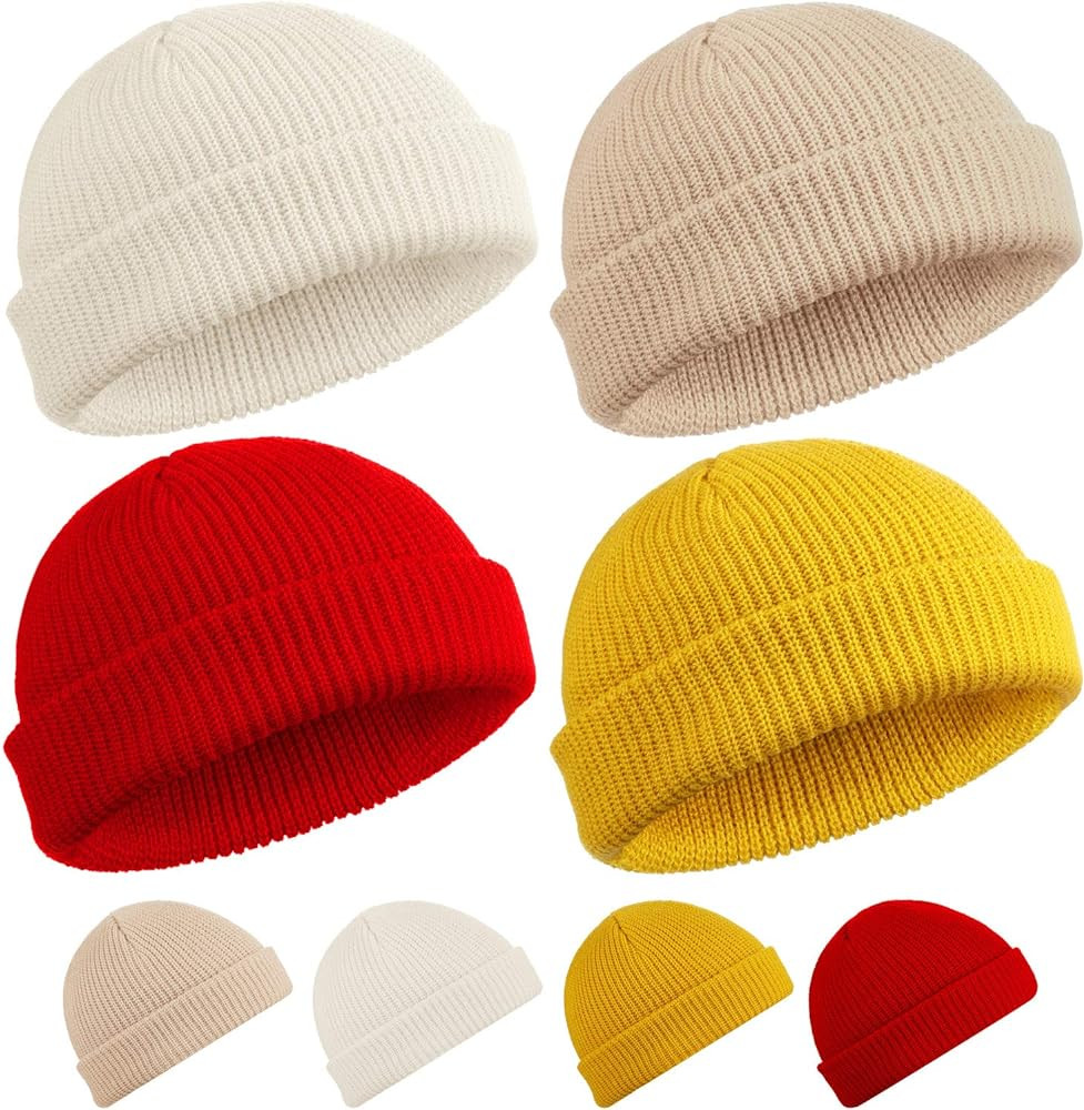 4 Pieces Trawler Beanie Watch Hat Roll up Edge Skullcap Fisherman Beanie Unisex | Amazon (US)