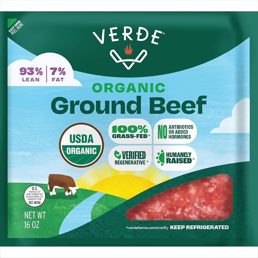 Verde Farms, Ground Beef 93% Lean/7% Fat, Organic, Grass-Fed, 1 lb | Amazon (US)