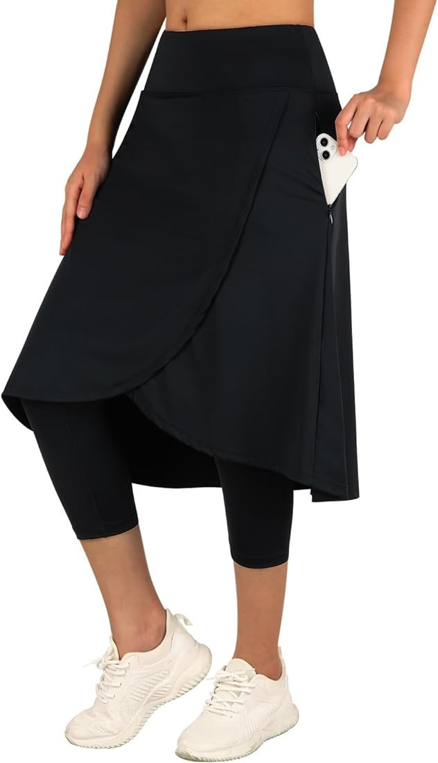 ANIVIVO Women 24" Knee Length Skirt with Capris Leggings,Long Sports Casual Skirted Leggings with... | Amazon (US)