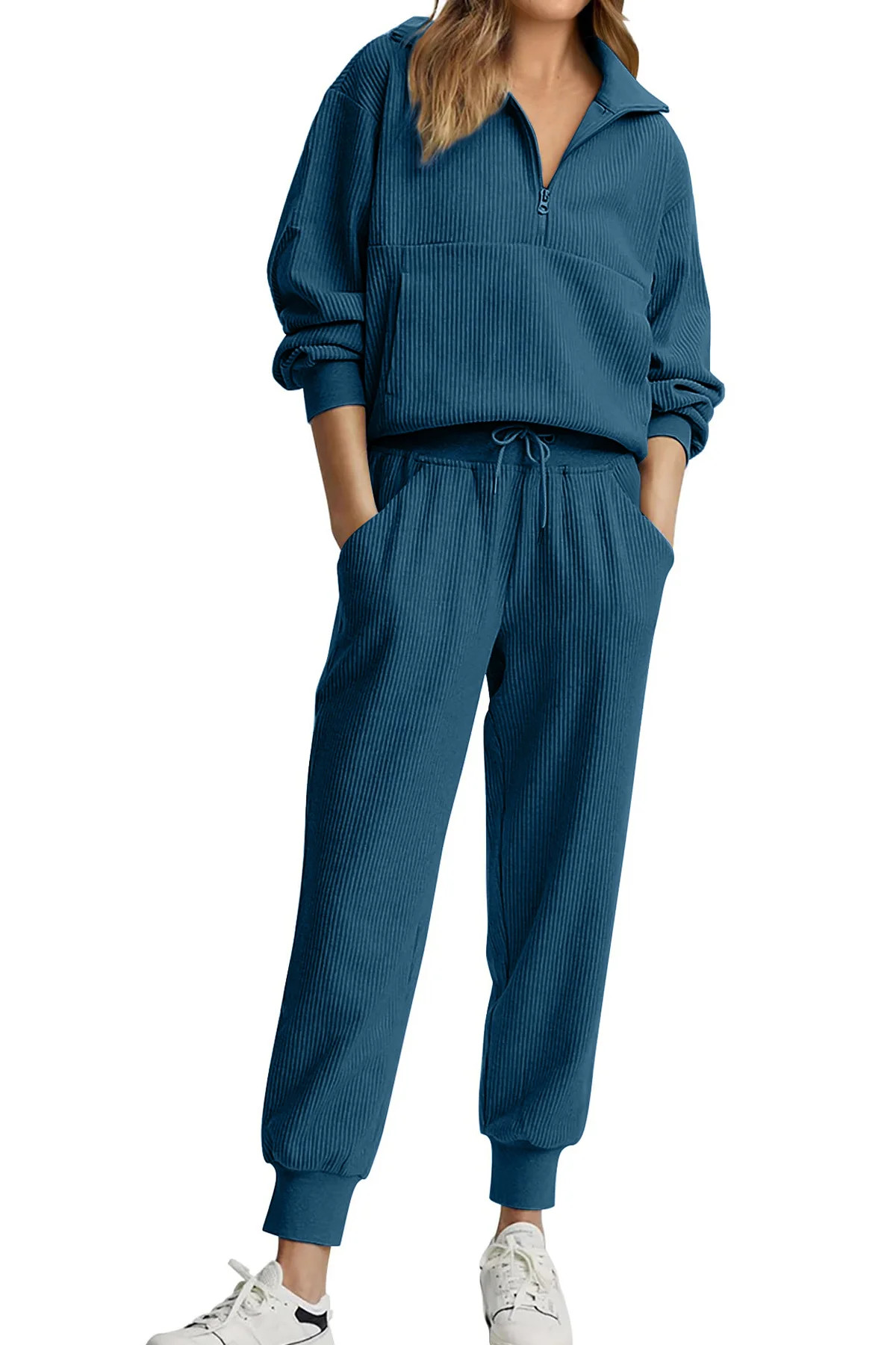 Fantaslook Womens 2 Piece Outfits Long Sleeve Half Zip Sweatsuits with Pockets Pullover Lounge Se... | Walmart (US)