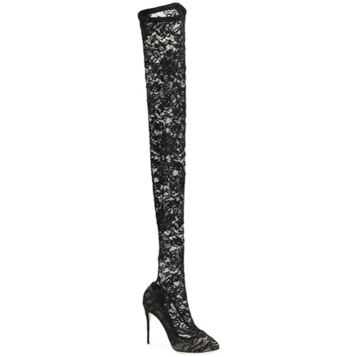 Dolce & Gabbana Bota over the knee de couro e renda - Preto | FarFetch BR