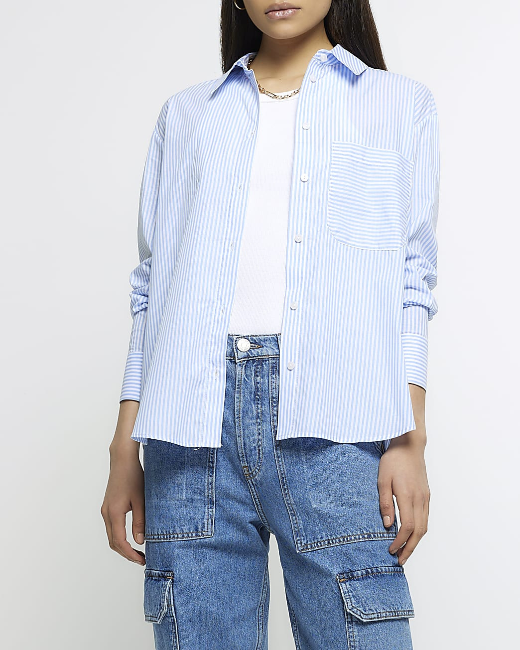 River Island Womens Blue Stripe Poplin Shirt | River Island (UK & IE)