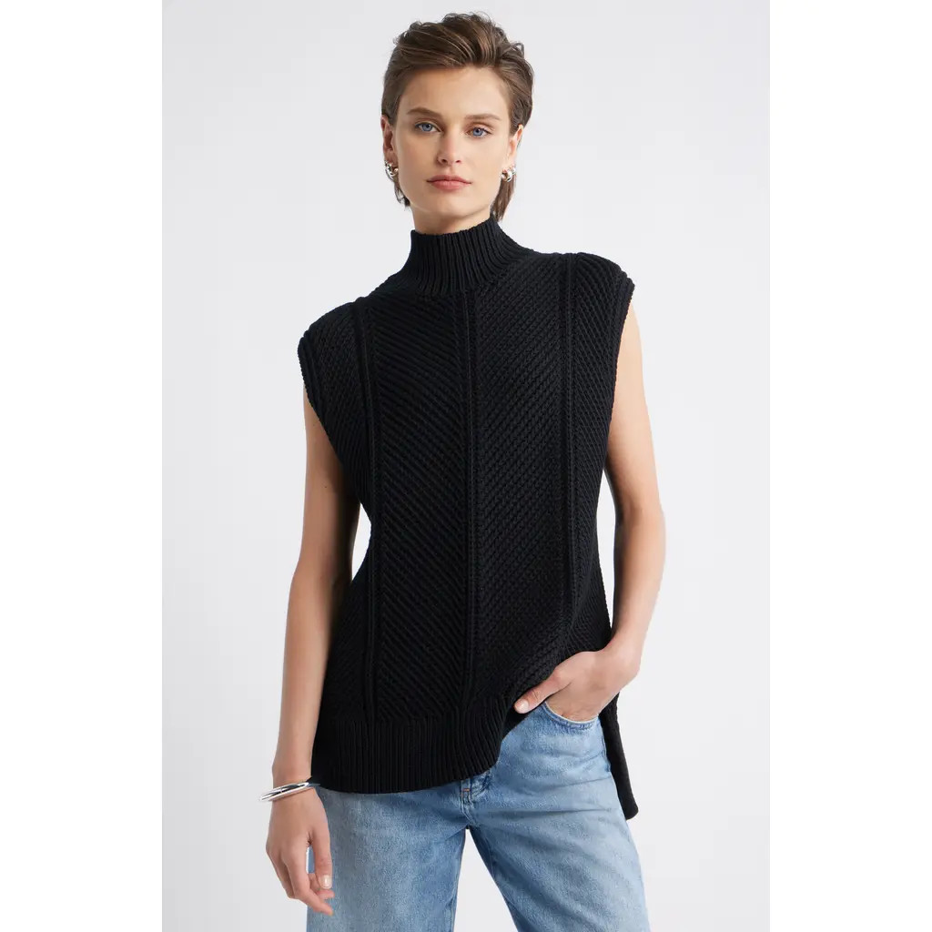 Nordstrom Textured Sleeveless Mock Neck Sweater in Black at Nordstrom, Size Xx-Small | Nordstrom