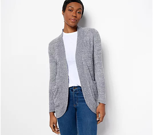 Barefoot Dreams CozyChic Lite Collarless Circle Cardi - QVC.com | QVC