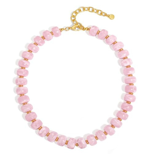 ENSKEFEN Pink Beaded Necklaces for Women Cute Chunky Necklace | Amazon (US)