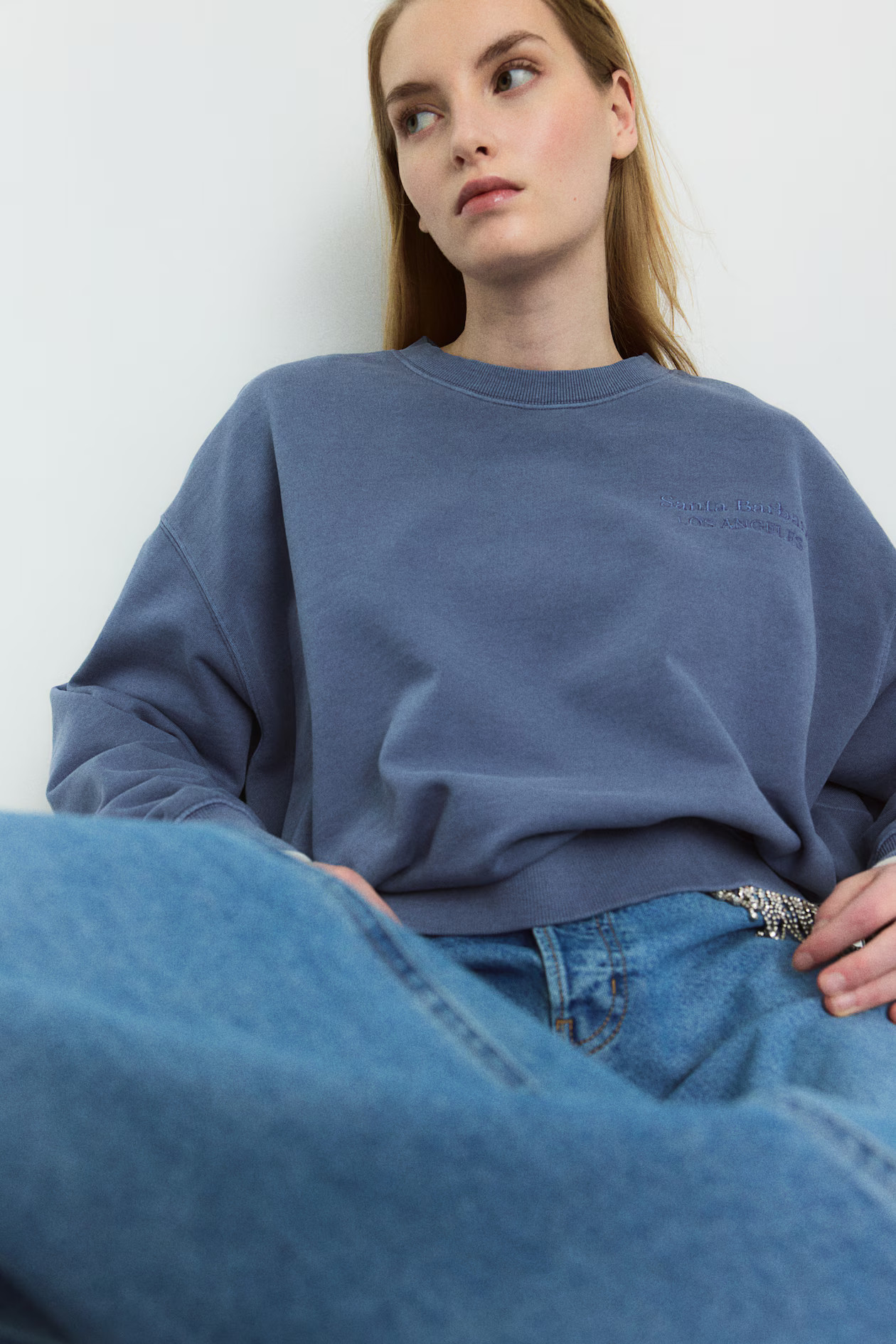Text-motif sweatshirt - Dusty blue/Santa Barbara - Ladies | H&M GB | H&M (UK, MY, IN, SG, PH, TW, HK)