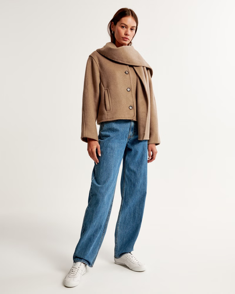 Removable Scarf Double-Cloth Wool-Blend Jacket | Abercrombie & Fitch (US)