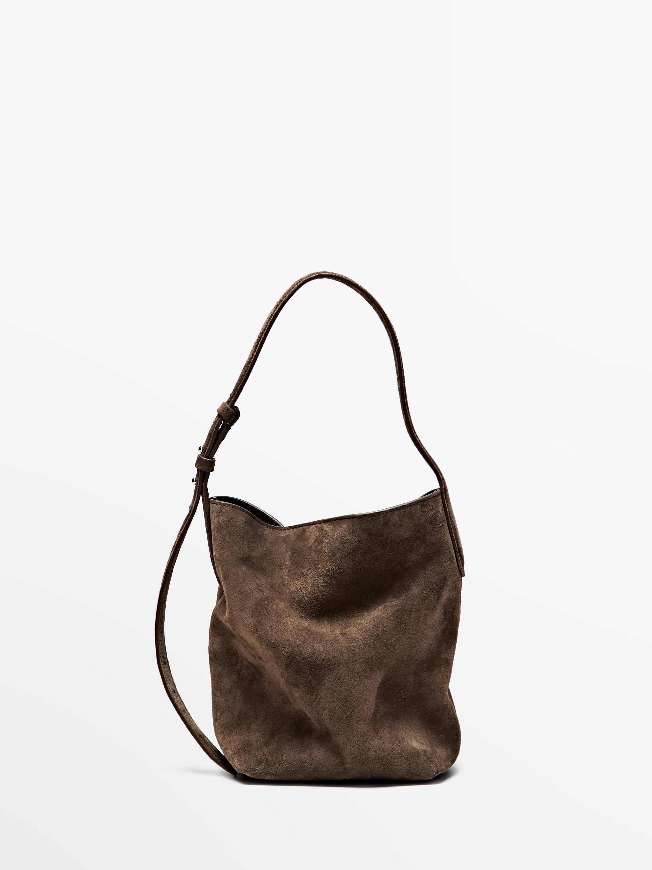 Mini bucket tas van splitsuède leer | Massimo Dutti NL