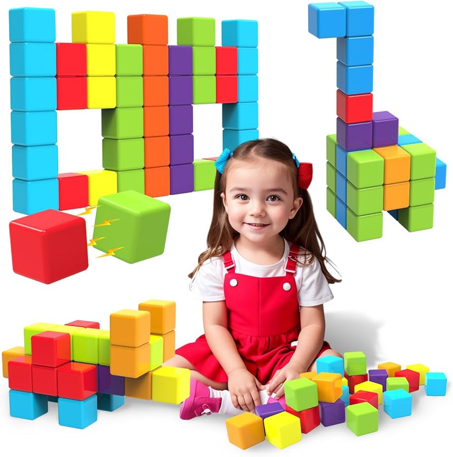 Magnetic Building Blocks, 1.65 inch Large Magnetic Stacking Cubes for Toddlers, Sensory & Montess... | Amazon (US)
