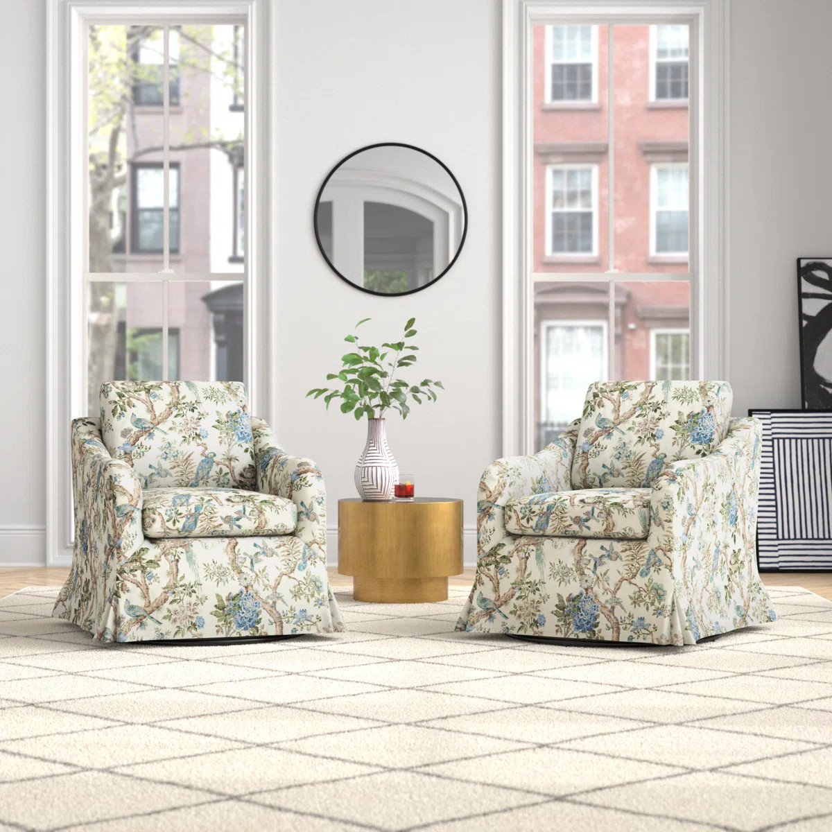 Asman Slipcovered Swivel Armchair (Set of 2) | Wayfair North America