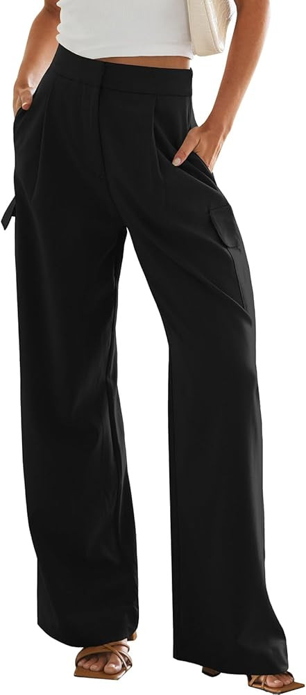 Cicy Bell Women's Loose Dress Pants Work Casual Pleated Wide Leg Cargo Pants with Pockets | Amazon (US)