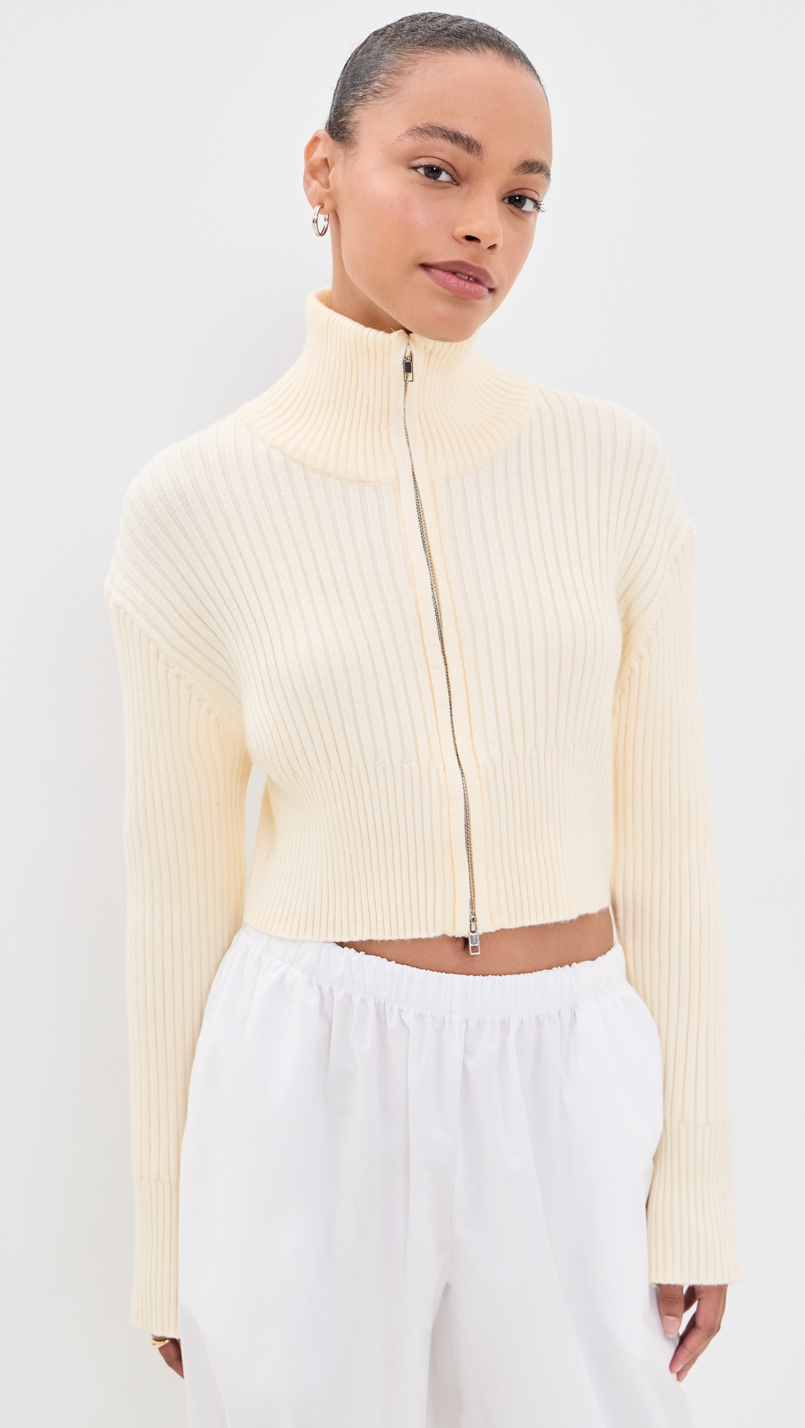 Lioness Priority Knit Zip Cardigan Cream L | Shopbop