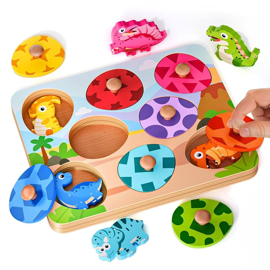 Wooden Puzzles for Toddlers 1-3, Montessori Toys for 1 2 Year Old Boy Birthday Gifts, Dinosaur Ma... | Amazon (US)