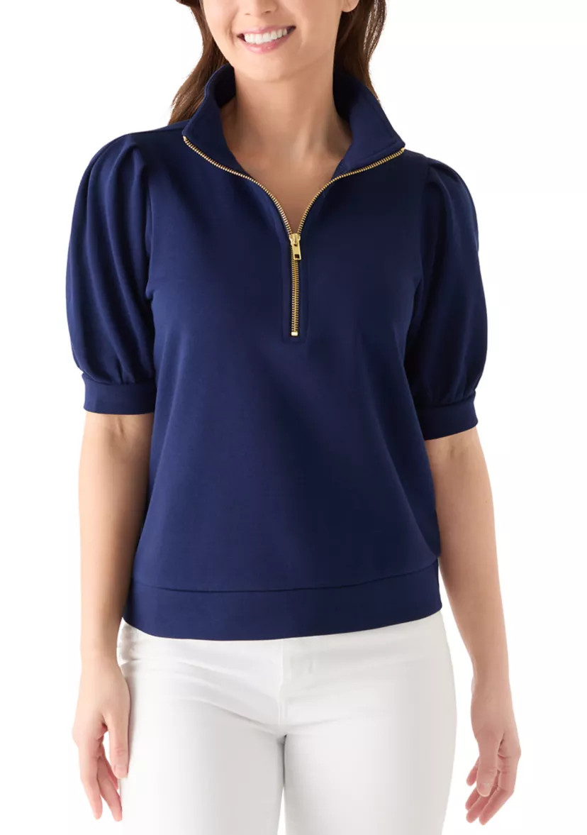 Petite Elbow Button French Terry Top | Belk