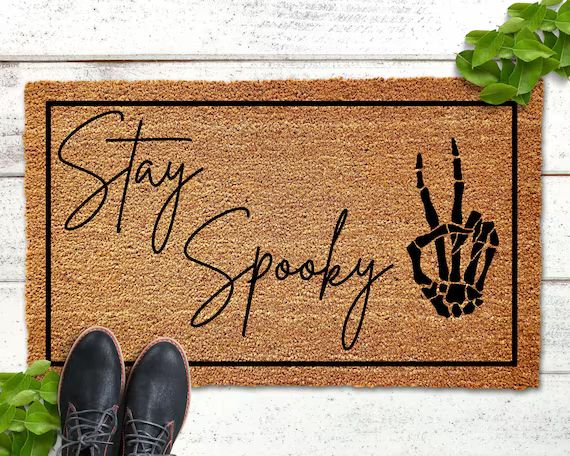 Stay Spooky Doormat Skeleton Peace Sign Halloween Doormat - Etsy | Etsy (US)