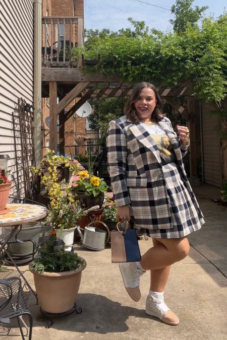 Recent outfit for a Choose Chicago influencer event - plaid on plaid suit with tee & sneakers 

#LTKcurves