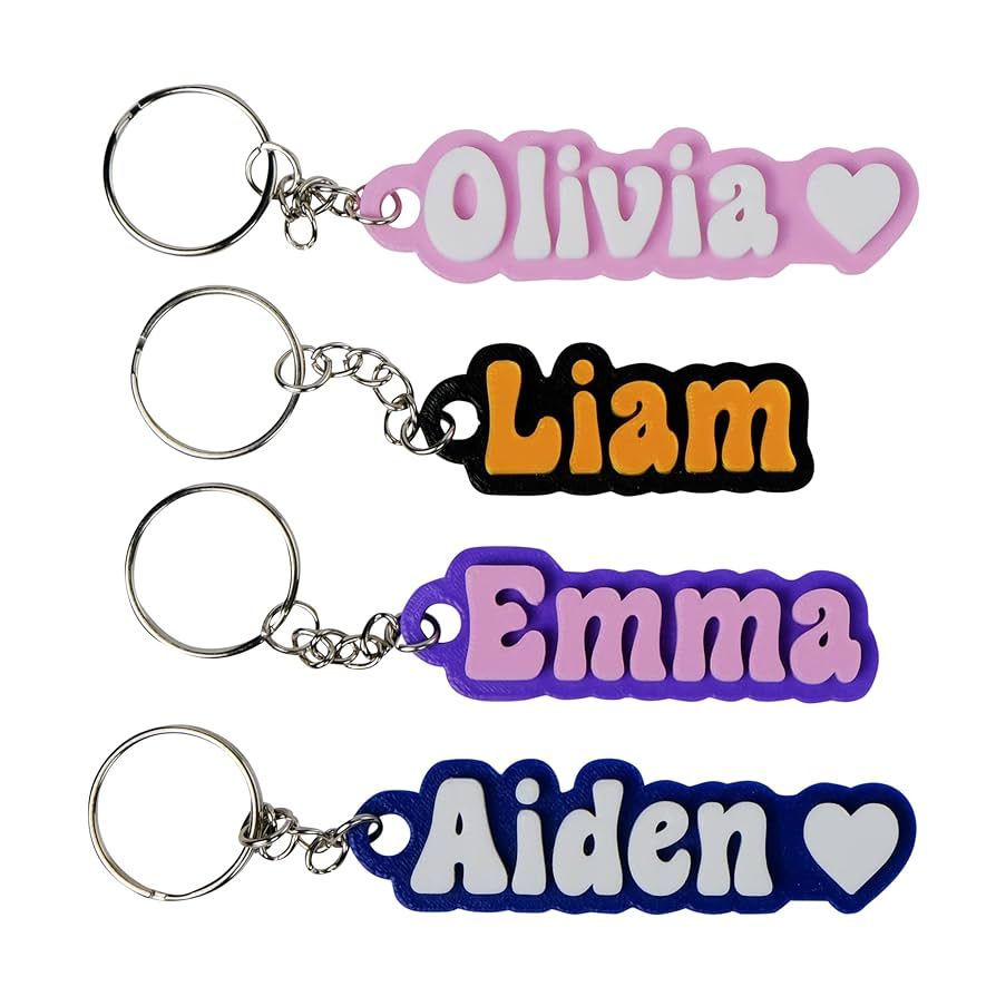 SuperFineDeesigns Custom Keychain Groovy Font, Personalized Key Chain, Customized Name Text Tag | Amazon (US)
