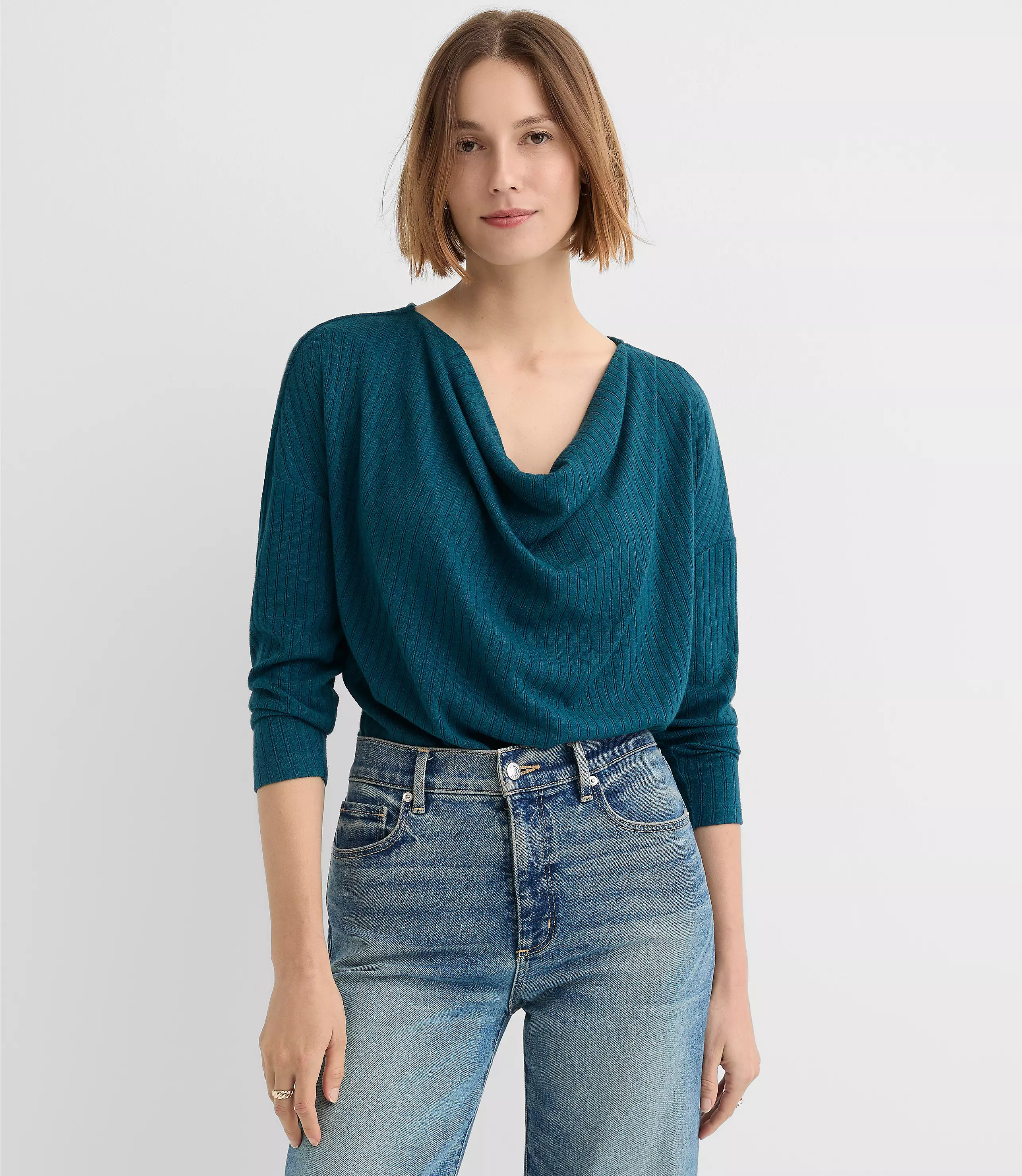 Cozy Ribbed Cowl Neck Top | LOFT