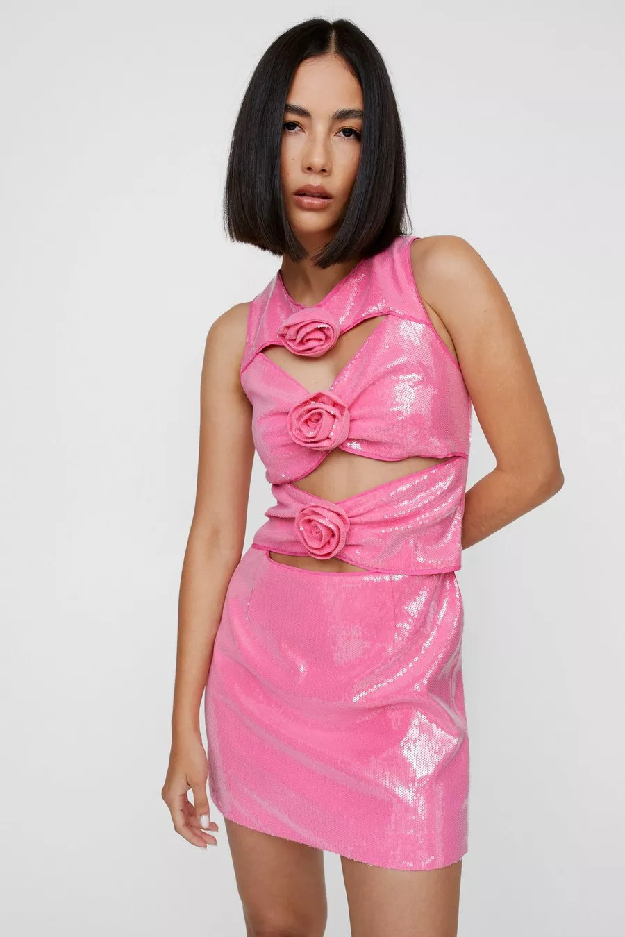 Sequin Embellished Flower Applique Detail Mini Dress | Nasty Gal US
