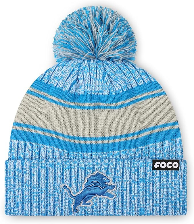 FOCO NFL Team Logo Heather Stripe Pom Beanie Hat | Amazon (US)