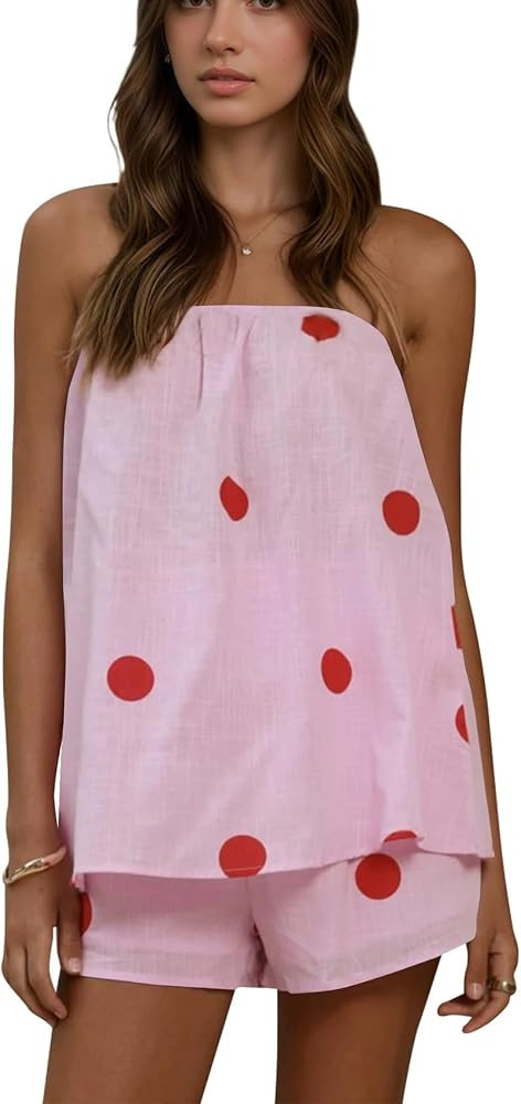 Women's Polka Dot 2 Piece Sets Y2K Sleeveless Tube Tops Strapless Bandeau Shorts Sets Summer Matc... | Amazon (US)