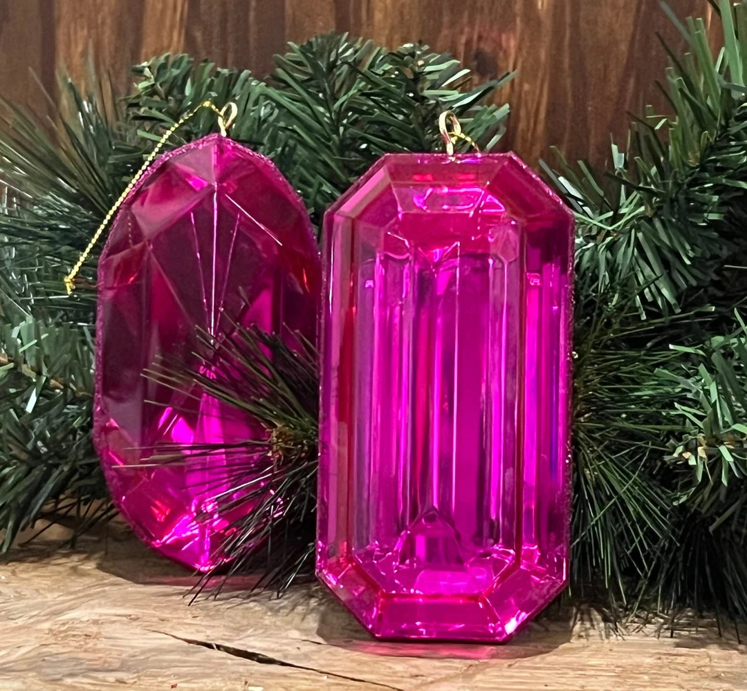 Set of 2 Fuchsia Emerald Cut Ornaments 5 Inch Oblong and - Etsy | Etsy (US)