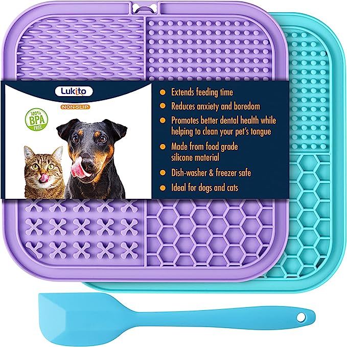 LUKITO Licking Mat for Dogs & Cats 2 Pack with Suction Cups, Dog Peanut Butter Lick Pads for Bore... | Amazon (US)