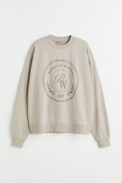 Printed Sweatshirt - Taupe - Ladies | H&M US | H&M (US + CA)