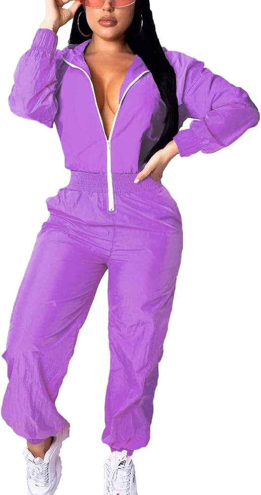 EOSIEDUR Women's Pullover Hoodies Jumpsuit Zipper Jacket Windbreaker Elastic Waistband Pants One Pie | Amazon (US)