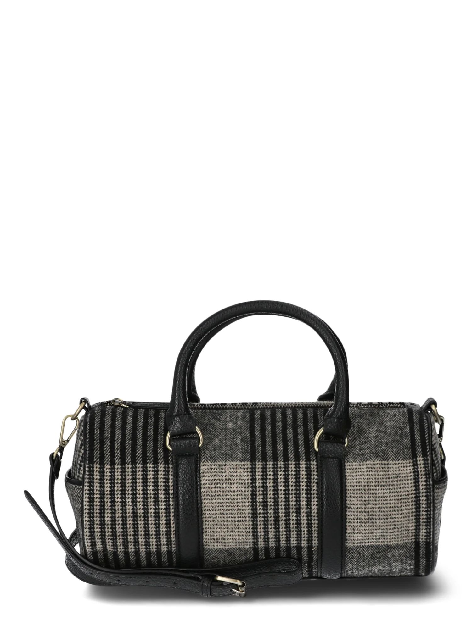 Time and Tru Women's Plaid Barrel Crossbody Bag, Black | Walmart (US)