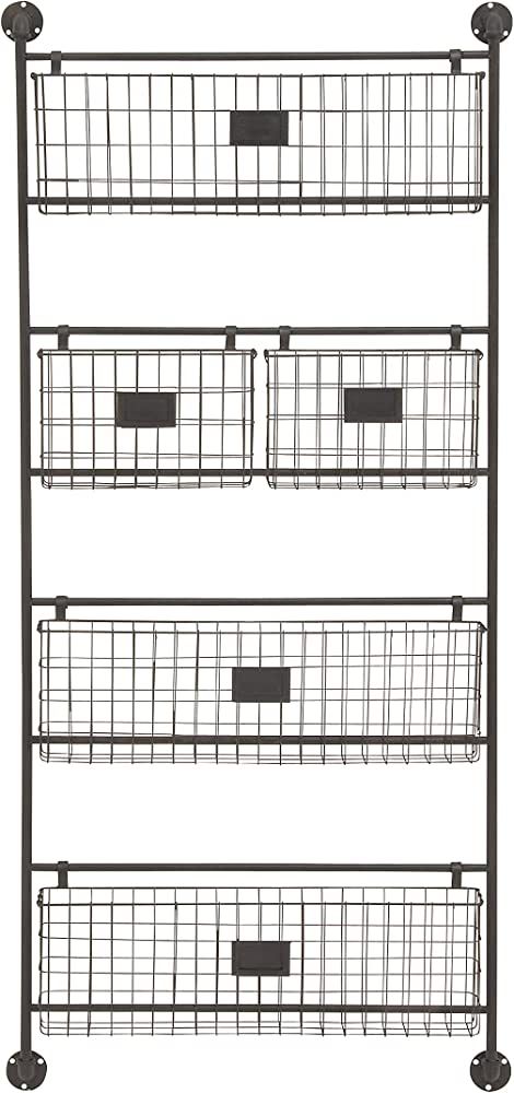 Deco 79 Metal Tall Wire 5 Slot Magazine Rack Holder with Suspended Baskets and Label Slots, 27" x 5" | Amazon (US)