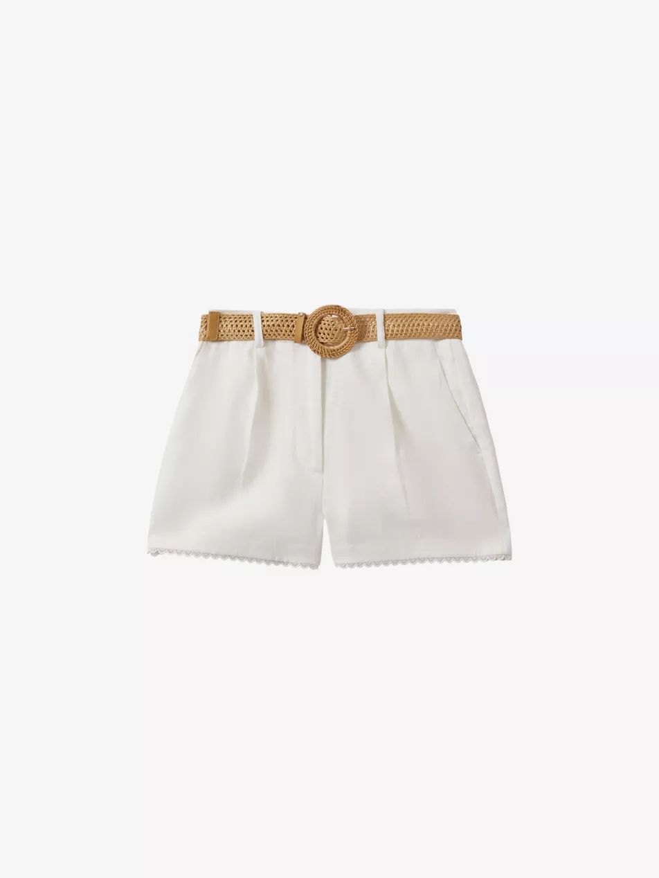 Belle raffia-belt high-rise linen shorts | Selfridges