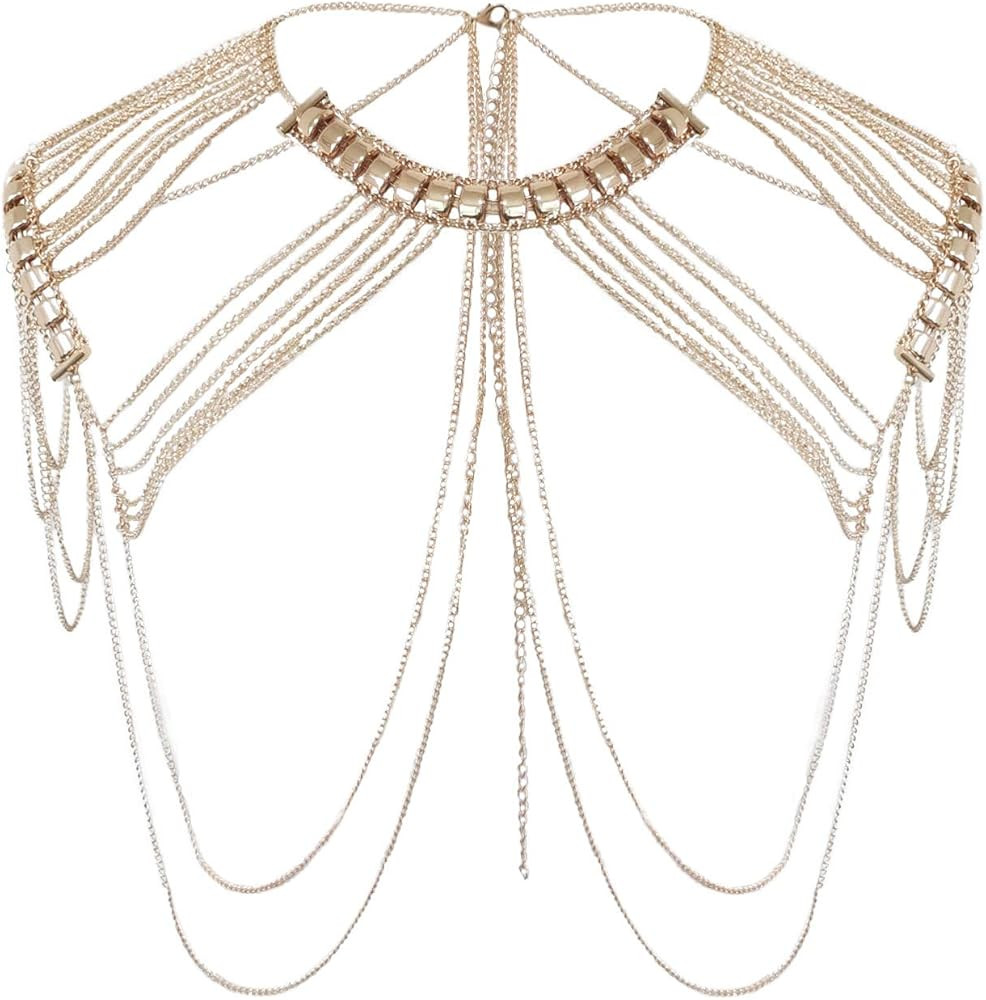 Sinkcangwu Shoulder Necklace Chain Body Jewelry Tassel Shoulder Jewelry Accessory for Women Men Boys | Amazon (US)