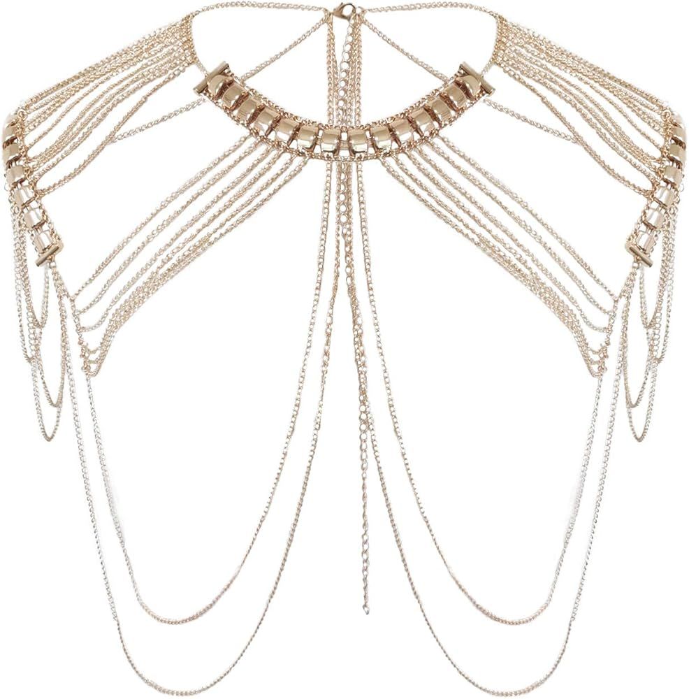 Sinkcangwu Shoulder Necklace Chain Body Jewelry Tassel Shoulder Jewelry Accessory for Women Men Boys | Amazon (US)