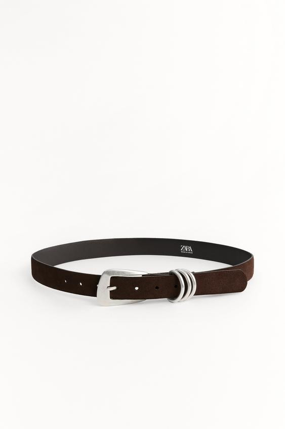 SPLIT LEATHER BELT WITH RECTANGULAR BUCKLE | Zara US