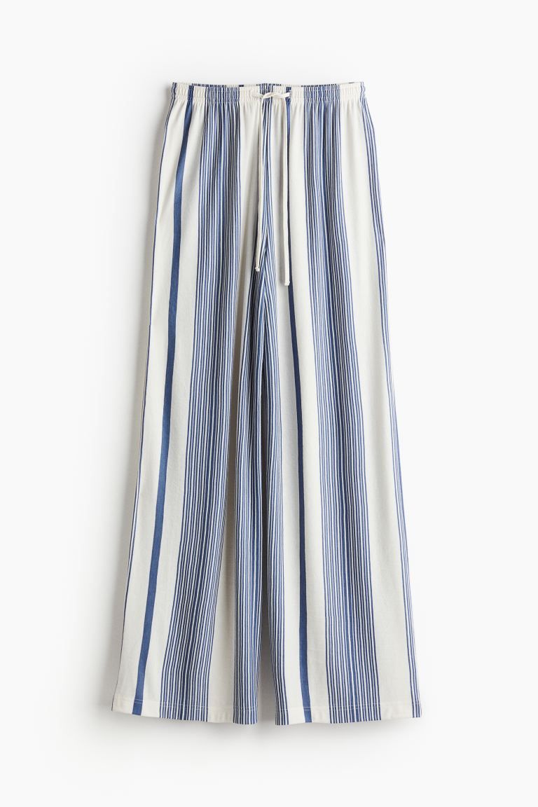Wide-cut Pull-on Pants - High waist - Long - White/blue striped - Ladies | H&M US | H&M (US + CA)