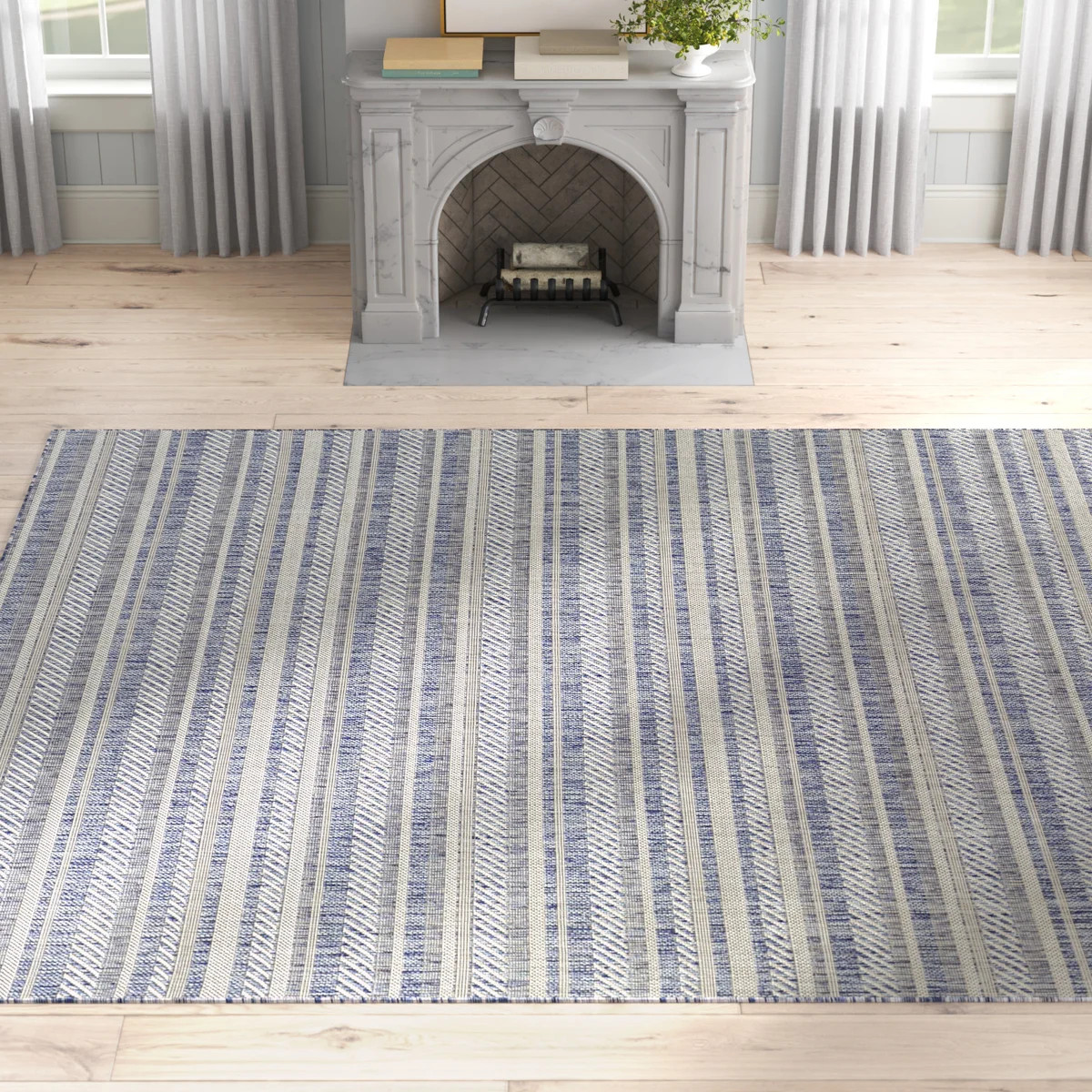 Striped Blue/Charcoal Indoor/Outdoor Area Rug | Wayfair North America