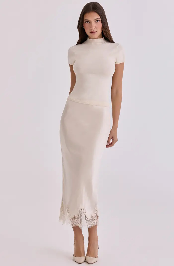 Ciara Satin & Lace Midi Skirt | Nordstrom