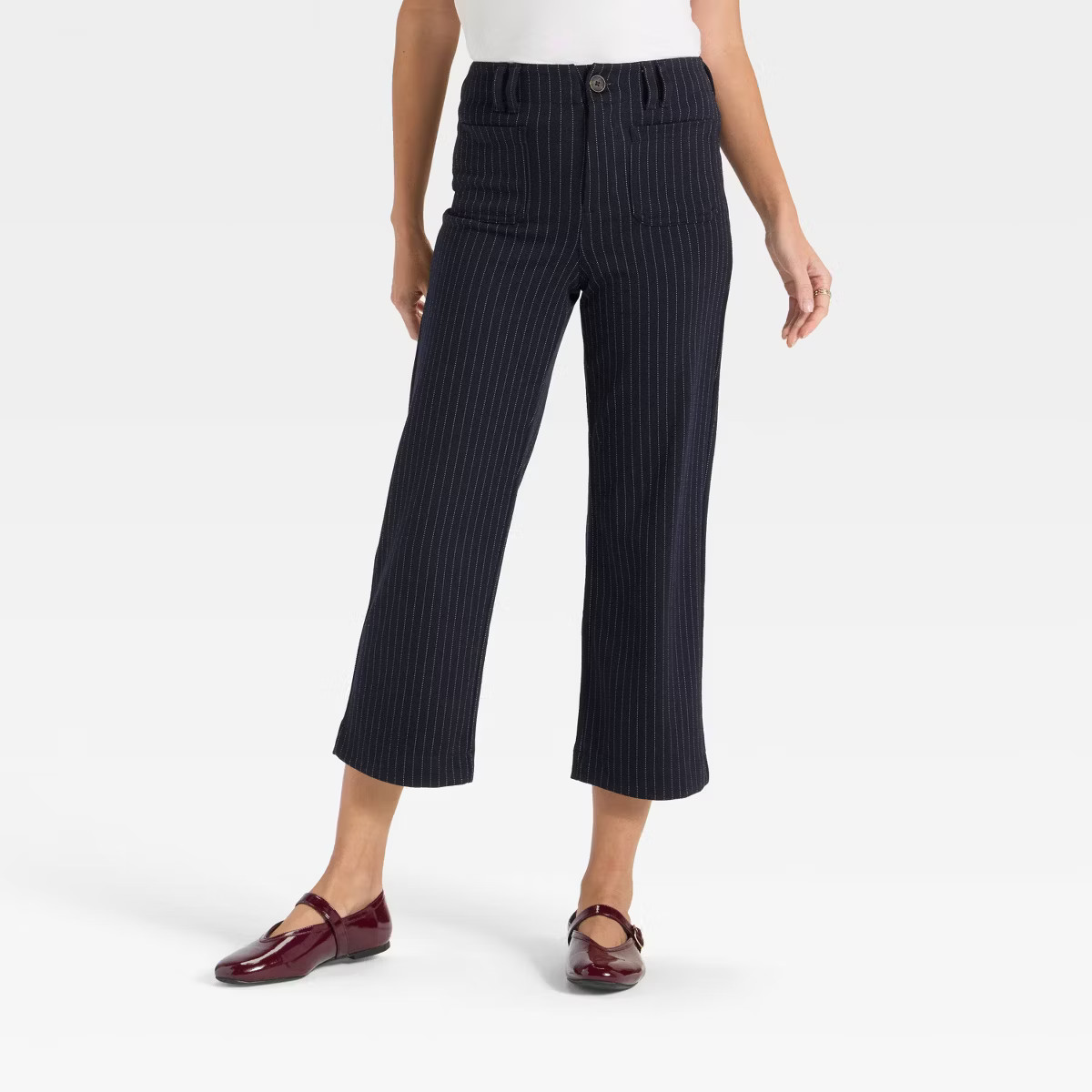 Women's High-Rise Cropped Pants - A New Day™ Navy Striped 0 | Target