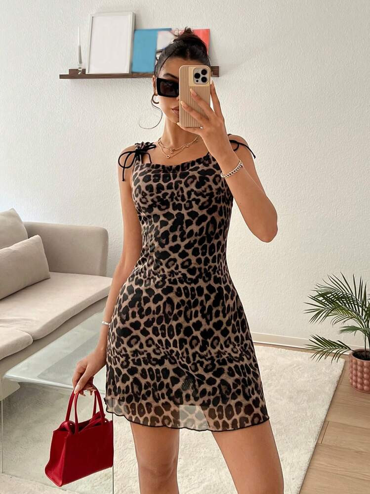 Leopard Sheer Mini Dress | SHEIN