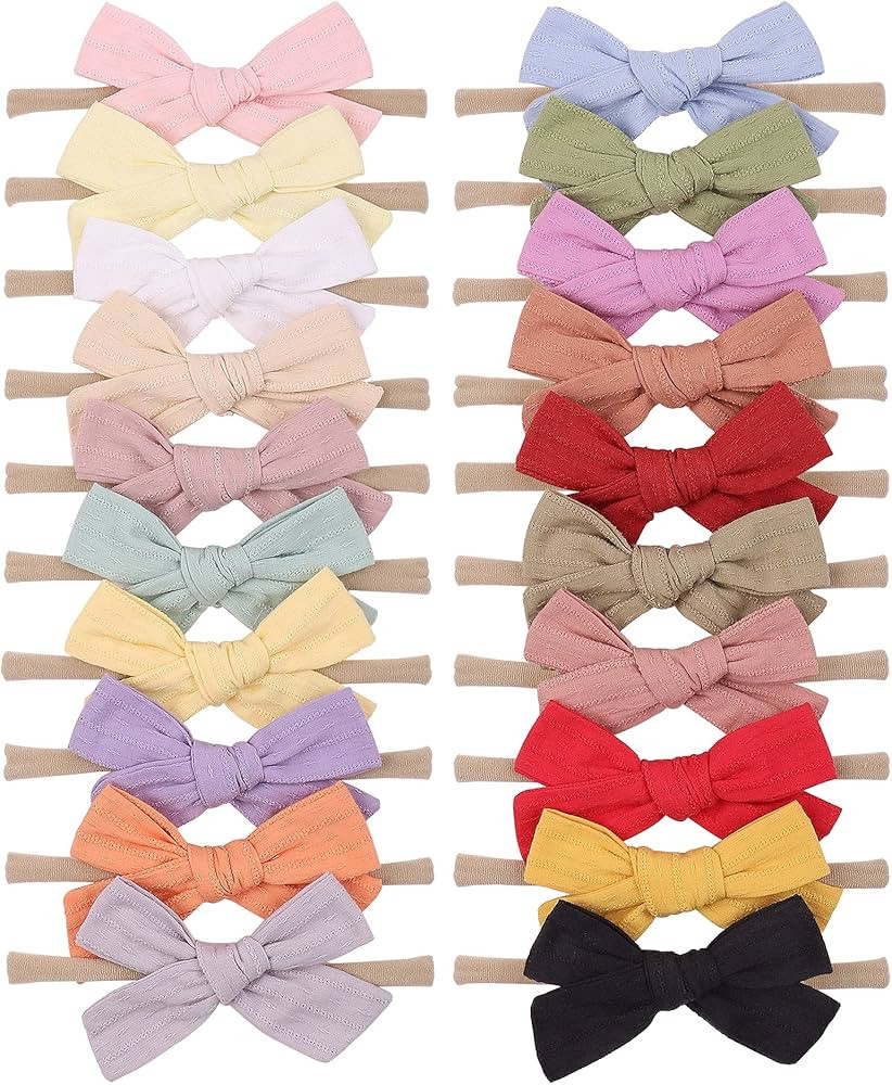 doboi 20PCS Baby Girls Headbands Hair Bows Nylon Linen Hairbands Handmade Hair Accessories for Ne... | Amazon (US)