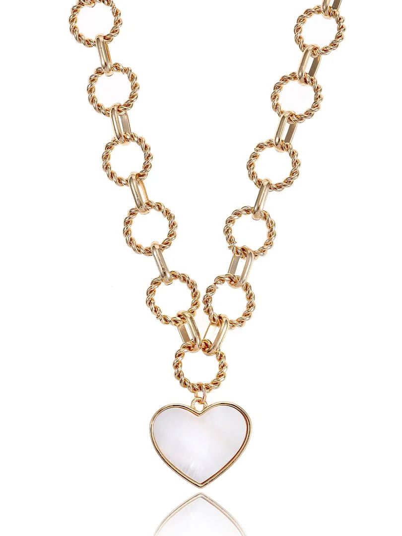 Time and Tru Women's Gold Tone Mother of Pearl Heart Statement Necklace | Walmart (US)
