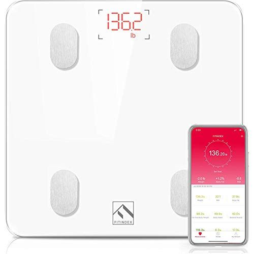 FITINDEX Bluetooth Body Fat Scale, Smart Wireless BMI Bathroom Weight Scale Body Composition Monitor | Amazon (US)