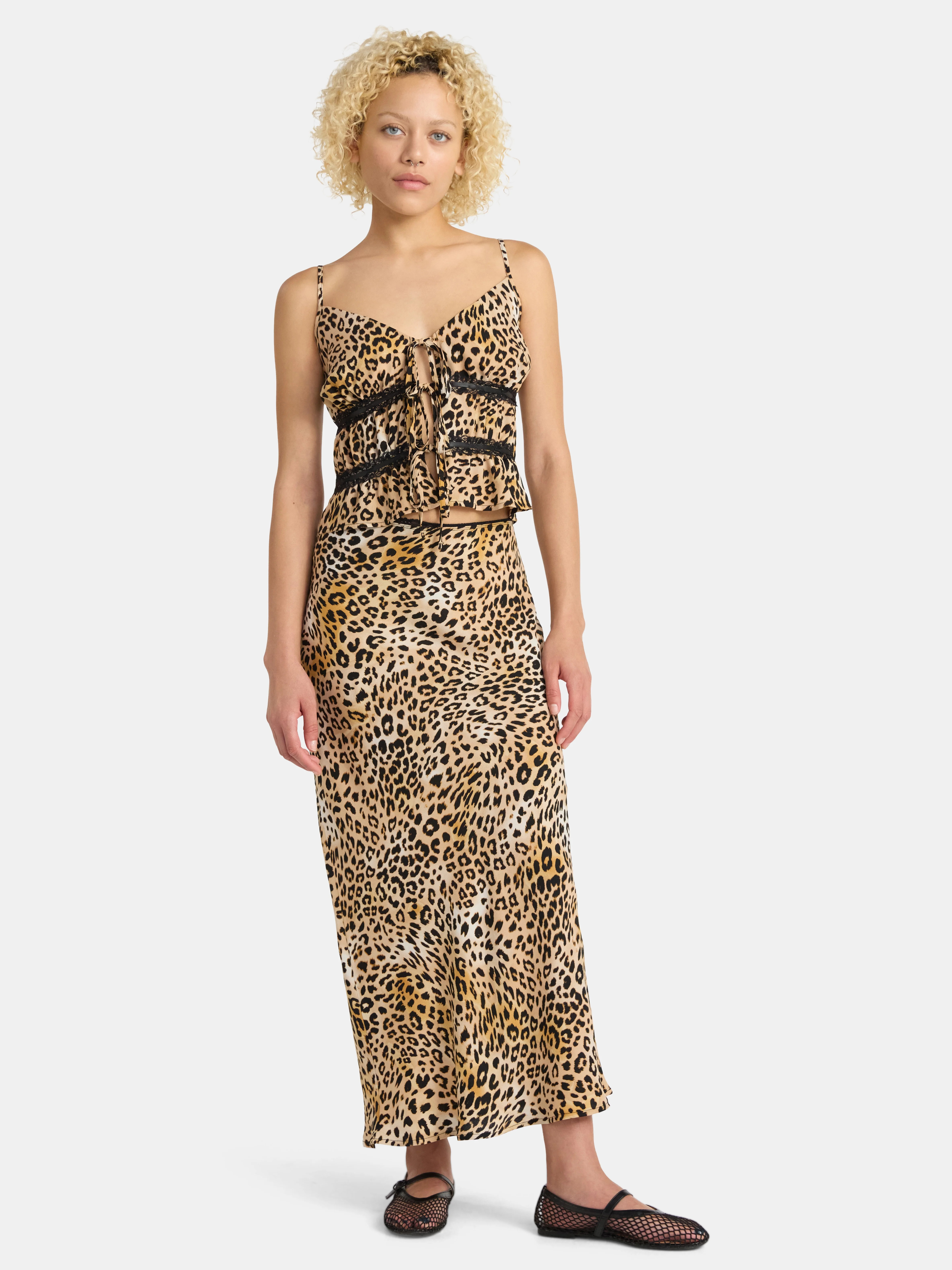 No Boundaries Tie Front Lace Top and Maxi Skirt Set, 2-Piece, Women's | Walmart (US)